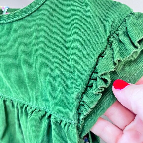 Mini Boden Girls Green Corduroy Ruffle Cap Sleeve Dress- Size 11/12Y - Picture 2 of 6